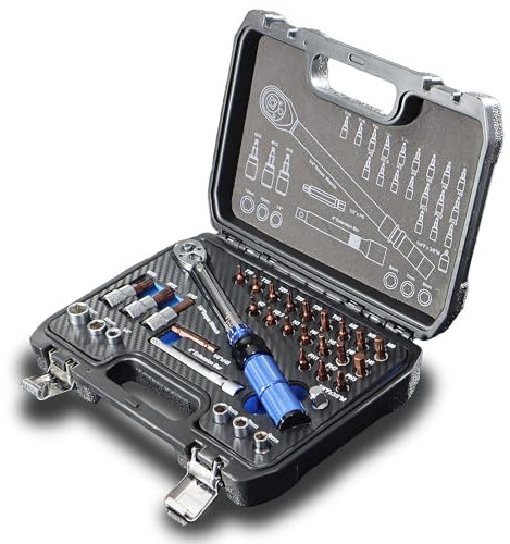 BITUXX Drehmomentschlüssel Motorrad Set 32 tlg. 3/8 Zoll (1/4 Zoll 5-25 Nm) Torque Wrench Schlüssel Satz Fahrradschlüssel Kleiner Mini drehmomentschlüssel Ratsche