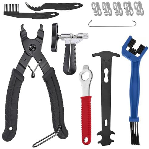 Kettennieter Fahrrad, 13 Stück Fahrradkette Reparatur Set mit Fahrrad Reinigungsbürste, Kettenzange, Kettenschloss Zange und Fahrradketten Nieten für Mountainbike, Rennrad Reparatur Werkzeug