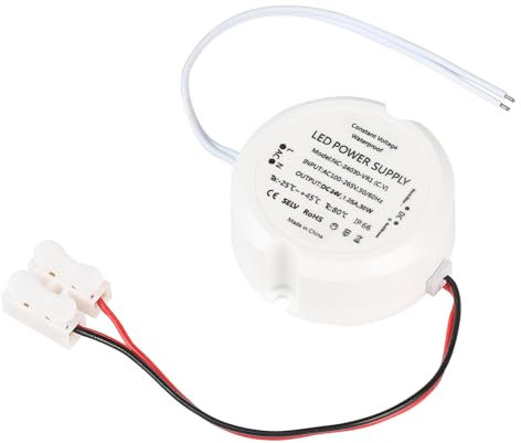 CPROSP 1 Stück Led Trafo Rund 24V 30W mit Verdrahtungsstecker, Netzteil Treiber 230V auf AC 24V, Mini Netzteil 55 x 23 mm, Transformator für LED Lampen, Wasserdicht IP66
