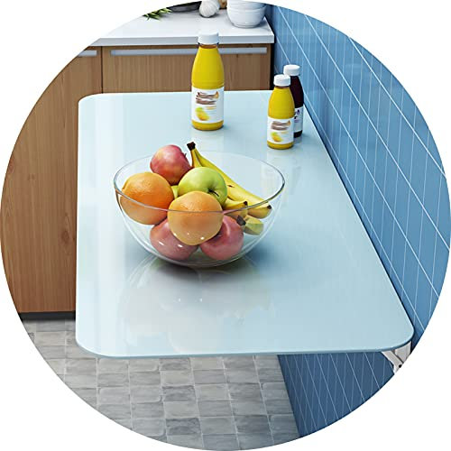 Mesa de cocina plegable de pared, impermeable, resistente a los arañazos, parte superior de cristal templado, ahorro de espacio, escritorio de trabajo plegable, diseño moderno, color blanco, 30 x 70