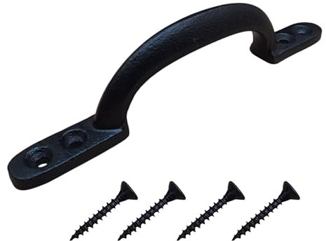 6 Black Cast Iron Hot Bed D Handle Pull Handle for Shed, Gate, Door or Window – Epoxy Finish – Screws Included – Pack of 1