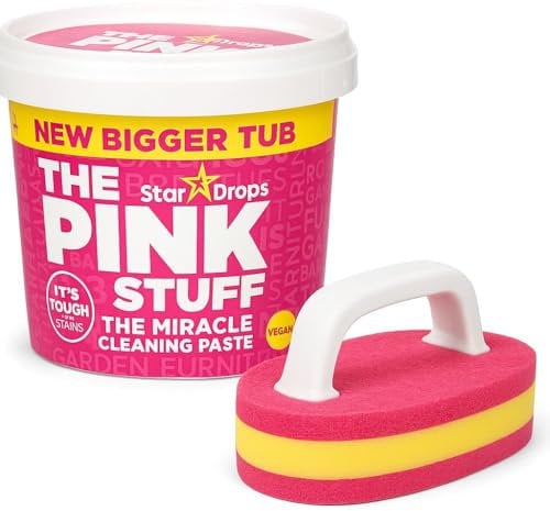 Pink Stuff Cleaning Kit Miracle Cleaning Paste 850g with Scrubbing Brush Sponges with Handle | Floor Scrubbing Brush - Multi Surface Sponge Brush with Handle for Restoring Surfaces