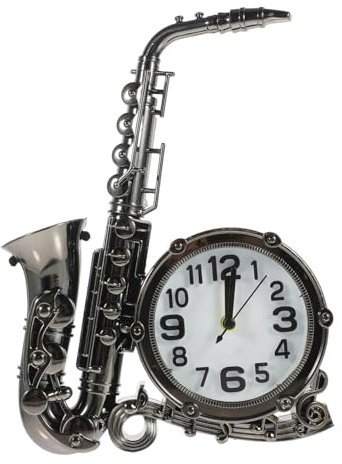 MAGICLULU Retro Saxophon Wecker antike Uhr Antiquität LED Saxophonuhren Saxophon Dekoration Uhr für die Batterie des Schlafzimmers Schreibtisch Retro Cooler Wecker Dunkelgrau Zufällige Farbe