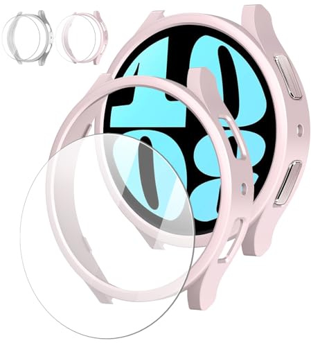 [2+2Pack For Samsung Galaxy Watch 9 8 Screen Protector Case 44mm Accessories Women Men，Hard PC Bumper Cover/HD Anti-Fog Tempered Glass Protective Film for Galaxy Watch 9 8 Case ，Face Cover Set