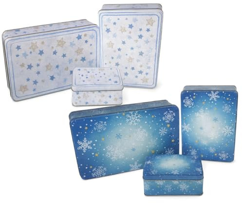 Riffelmacher Gebäckdosen 3er Set | Blau mit Sternen & Schneeflocken | 2 Motive Sortiert | Metall Dosen rechteckig bis 28x18 cm | Keksdose Weihnachten | 11566