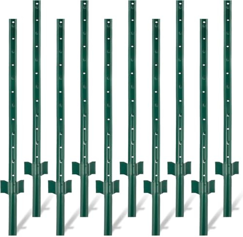 Steckzaun, Zaunpfosten183CM Robuste Metallpfosten 10 Stück Gartenzaun zum Stecken Sichtschutz Garten Kein Graben Garten U-Pfosten für Drahtzaun Stahlpfosten für Hof, Outdoor-Draht