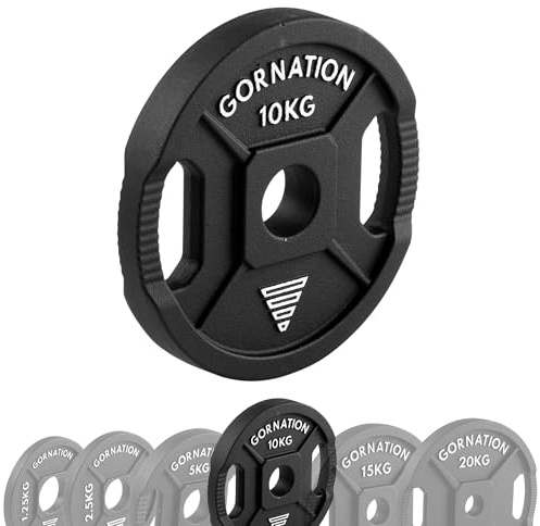 GORNATION Hantelscheiben 50mm aus Gusseisen, Olympische Gewichtsscheiben für Langhantel & Kurzhantel, Weight Plates mit Griffen, Gewichte Set für Krafttraining, Fitness & Calisthenics