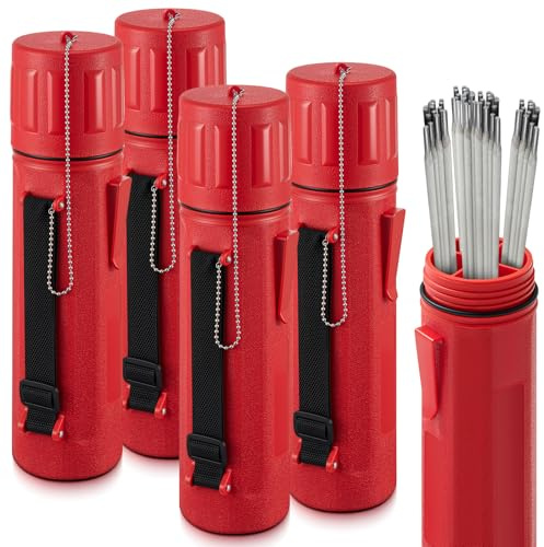 Zonon 4 Pcs Welding Rod Storage Tube 3 x 14 Welding Rod Holder Electrode Storage Container Airproof Waterproof with Adjustable Shoulder Strap, Compartment and Cover for Canister, Red