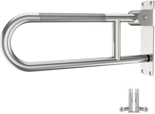 LORESJOY Barre Appui WC Rabattable 60 cm, Acier Inoxydable Mat | Pliable, Antidérapant, Sécurité Salle de Bain Toilettes, Main Courante Support, Facile à Installer