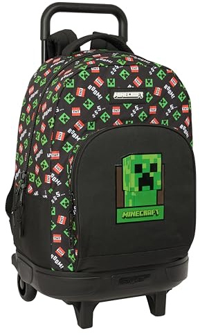 Minecraft Großer Rucksack mit Rädern, kompakt, abnehmbar, ideal für Kinder verschiedener Altersgruppen, bequem und vielseitig, Qualität und Widerstandsfähigkeit, 33 x 22 x 45 cm