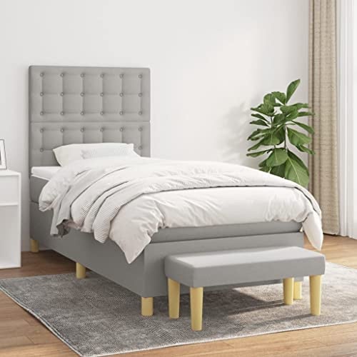 Frdhee Schwebebett Bettgestell Doppelbett Bett,Boxspringbett mit Matratze Hellgrau 90x200 cm Stoff,Für Schlafzimmer Und Gästezimmer,Kann Schnell Zusammengebaut Werden