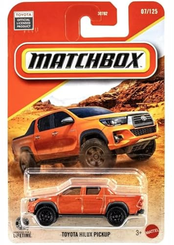 Matchbox Toyota Hilux Pickup [Orange] 07/125, Maßstab 1:64, Druckguss-Spielzeugfahrzeug