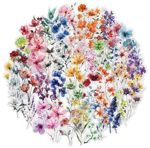 50 Stück Blumen Sticker,PET Transparente Sticker Blumen,Scrapbook Stickers,Flower Aufkleber,Vintage Aesthetic Aufkleber für Journaling,Fotoalbum,Kalender,Kartenbasteln,Notizbücher, Handwerk