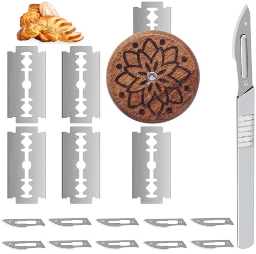 2 STK Teigmesser Bäckermesser,Teigritzmesser mit 15 Rasierklingen Edelstahl | Brot Bäcker Cutter, Brot Ritzmesser Brotschneidewerkzeug für Brotbackzubehör