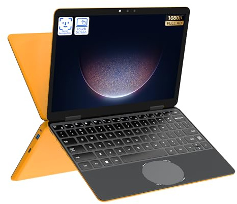 Amita PC Portable 2-en-1 Tactile 11 FHD IPS, Couleur Yellow, Processeur N100, 16 Go RAM, SSD M.2, Écran Pivotant 360°, Reconnaissance Faciale (256, Go)