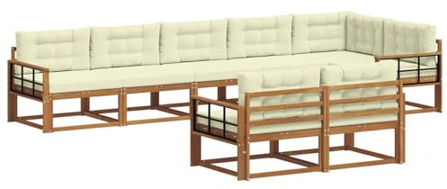 vidaXL Outdoor-Sofagarnitur mit Kissen 8 pcs Natur und Creme, Akazienholz-Sofa, modernes Outdoor-Möbel, Garten-Lounge-Set, langlebige Terrassen-Couch, vielseitige Poolbereichs-Sitzgelegenheiten