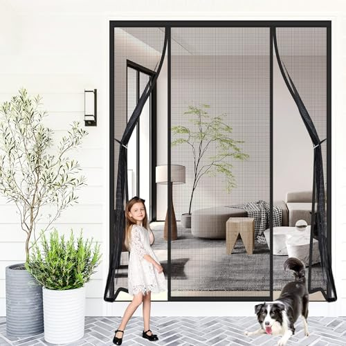 Zanzariera Magnetica per Doppia Porta 140x215cm Tenda Porta Magnetica Punch Gratuito Maglia Ultra Fine Tenda Zanzariera con Calamita per Balcone Camera Letto Cantine Nero