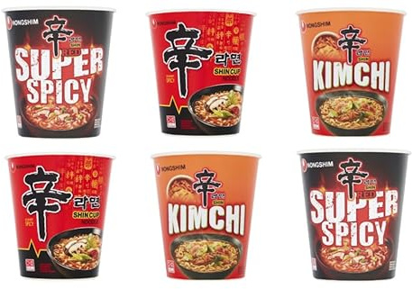 Nongshim Shin Cup Noodle Variety Pack, Super Spicy and Kimchi Flavours, Instant Ramen