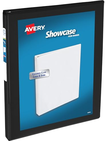 Avery Economy Showcase View 3 Ring Binder, 1/2 Inch Slant Rings, 1 Black Binder (19550) | For School, Home and Everyday Organization, Clear View Covers, Interior Storage Pockets, PVC-Free Pockets, Lay-Flat Pages