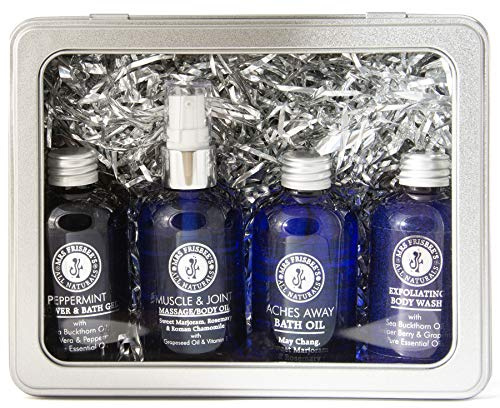 Muscle Ease Sports Gift Set | Muscle Massage Oil, Bath Oil, Shower Gel, Exfoliating Body Wash, Handmade Natural Vegan Cruelty Free
