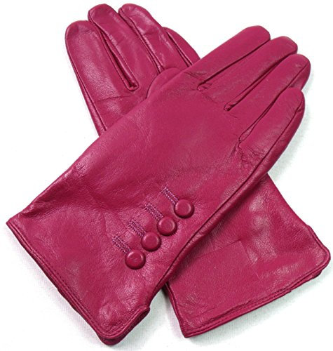 Damen Premium Qualität Luxus Super Weich Echtleder Handschuhe Pelzfutter Winter Warm - Magenta Rosa, L