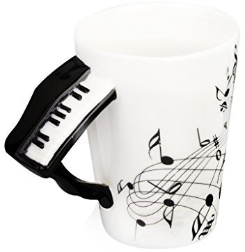 Tazza Di Musica Con Forma Di Pianoforte Maniglia Tazza Di Porcellana Nota Nero