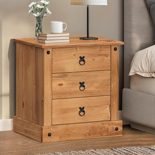 Corona Budget Bedside Cabinet Table Light Fiesta Wax Solid Wood Pine Wooden Bedroom Storage Side End Lamp Unit Living Room Mexican Style 54cm High 52cm Wide 38cm Deep
