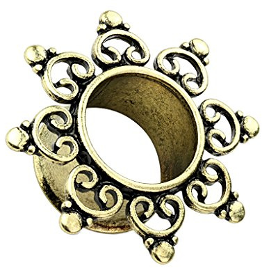Piercingfaktor Flesh Tunnel Ohr Piercing Plug Ohrpiercing Vintage Antik vergoldet Mandala Sonne 5mm