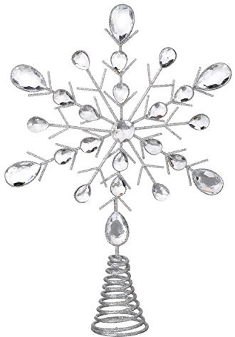 Christbaumspitze, silber glitzernd mit Kristallen, 32 cm