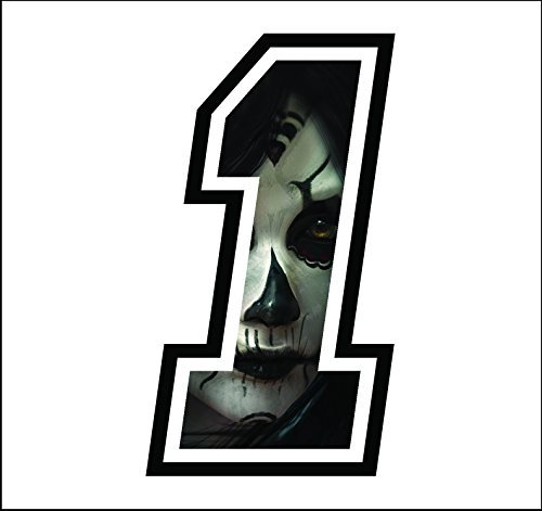 Aufkleber Zahl ANZANL Number 1 RENNEN 12 cm ZENTIMETERN - Frau Totenkopf Woman Skull - Cross spur Auto Moto Stickers