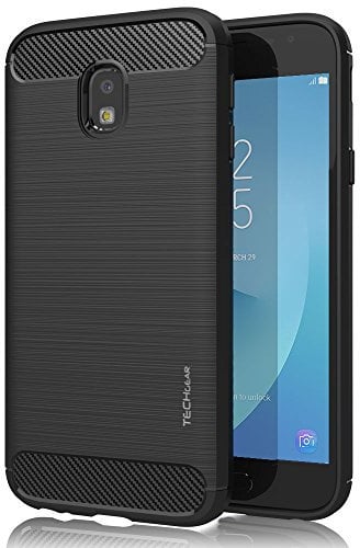 TECHGEAR [Stealth Case Hülle kompatibel mit Samsung Galaxy J3 2017 (SM-J330 Serie) - Weich Flexible schlagfeste TPU-Slim-Case-Hülle [Kohlenstofffaser Design] Ultra dünn Super Schutzhülle - Schwarz