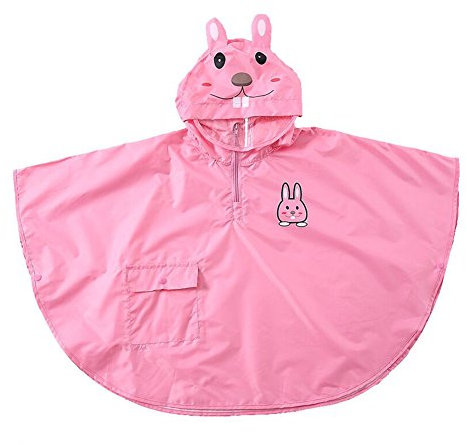 mama stadt Poncho Enfant Pluie Unisex Cape Impermeable Bebe Manteau Imperméable Garçon Fille Veste Anti Pluie avec Capuche Cartoon, Lapin Rose/ L(4-6 ans)
