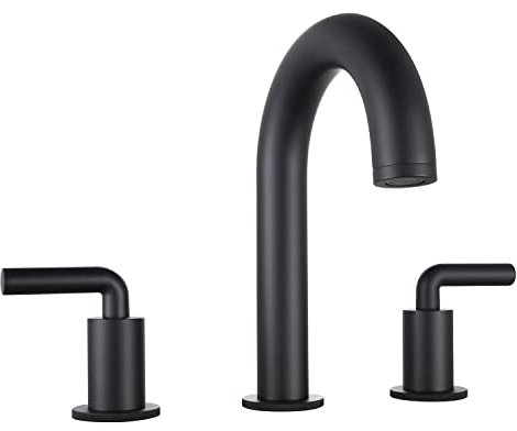 MR. TAP Modern 2 Handle Bathroom Basin Mixer 3 Hole Mixing Taps with Spout Set, Includes a pop up Drain -Matte Black