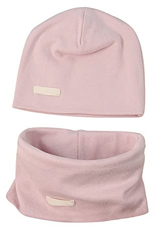 LACOFIA Baby Jungen Mädchen Beanie Mütze und Loop Schal Set Kinder Weiche 100% Baumwolle Strickmützen Kleinkind Hut und Kragen Schals Rosa 0-6 Monate