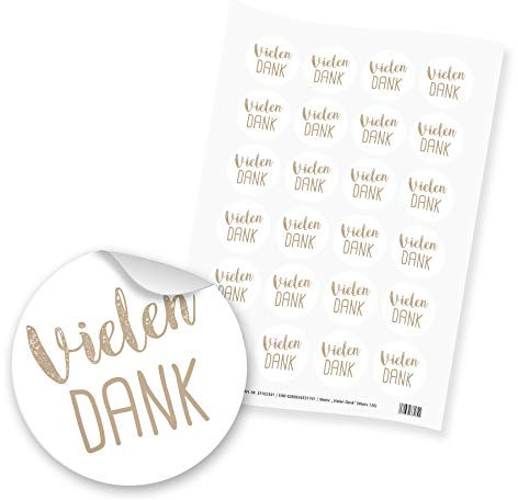 itenga 24x Sticker Aufkleber Vielen Dank (Motiv 120) braun Latte Macchiato weiß rund 4cm auf DIN A4 Bogen