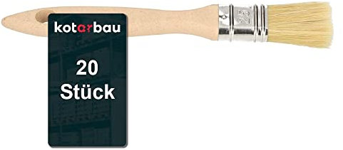 KOTARBAU® Lot de 20 pinceaux de peinture avec manche en bois - 25 mm - Toutes les tailles - Pinceaux plats - Teinture, vernis - Peinture acrylique - Poils résistants - Lavables