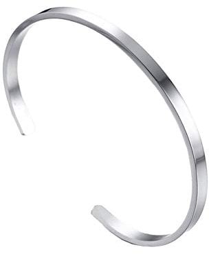 PAURO Herren Damen Edelstahl 5MM Eröffnungsarmband Armreif Manschette für Unisex Silber Durchmesser 63MM