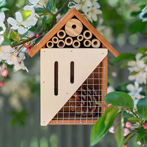 Bug Bungalow Bee, Bird, Ladybugs & Butterfly - Hanging Wooden Bird House,Outdoor Birdhouse for Hummingbirds, Bluebirds and Finch Cardinals, Songbirds, Birdhouse Nesting House for Wild Bird Watching