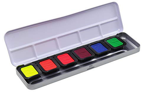 Finetec FN9000 Metallfarbkasten, 6 Premium NEON-Aquarellfarben, 6 Farben, 1 Stück (1er Pack)