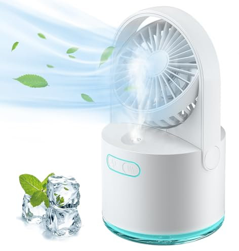 Ventilador de escritorio USB con pulverizador, ventilador de escritorio portátil de 3 velocidades, humidificador pequeño de 2 pulverizaciones, mini ventilador de ajuste con tanque de agua de 300 ml