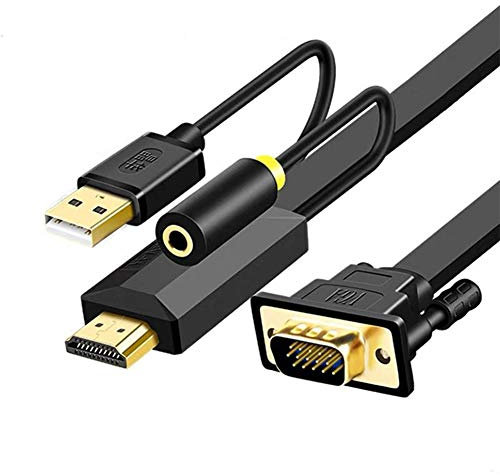 Adaptateur HDMI vers VGA Câble HDMI Convertisseur Mâle vers Femelle 1080P HDMI VGA Jack 3.5 Câble AUX Alimentation USB pour PC Portable Projecteur HD TV,3m