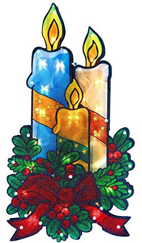 25cm x 14cm Double-Sided Christmas Window Silhouette 10 LED Lights with Metallic Effect Battery Operated Xmas Decoration (Candles - Large)