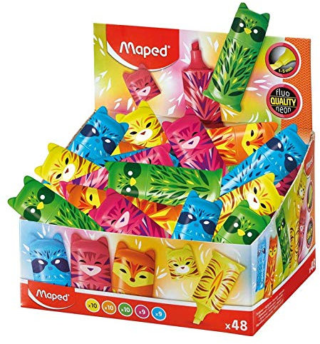 Maped - Schulmaterial - Mini Cute Textmarker - bunte Textmarker - verspieltes Design - Gelb, Orange, Grün, Rosa und Blau - abgeschrägte Spitze - Strich von 1 bis 5 mm