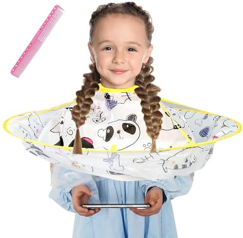 GUSTO Friseurumhang für Kinder mit Kamm Transparentem Fenster Mantel Haarschnitt Friseursalon Cape Haarschnittschürze Faltbar Tiere (Animals)