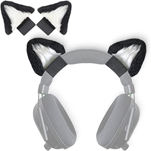Niedliche Katzenohren-Kopfhörer-Aufsatz, verstellbares Design, passend für Logitech G Pro HypreX Cloud/Cloud Flight Kopfhörer und mehr, Cosplay, universell für Gaming-Headset, Schwarz und Weiß