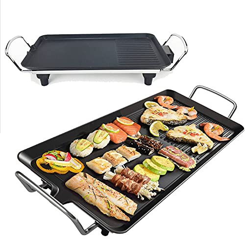 BBQ Hot Plate Electric Teppanyaki Grill, Smokeless Non-Stick Barbecue Table Top Griddle, Outdoor Indoor 2 in 1 Hot Plate for Kitchen Dinner Party Camping Festival Cooking, (XL, 67 x 29.5 x 8.5cm)