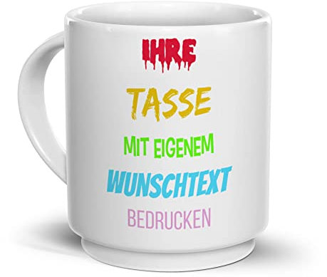 Stapel-Tasse individuell selbst gestalten - mit Text & Name Bedrucken - personalisierbar für Familien mit eigenem Spruch, für Kollegen - Keramik, Stapelbar