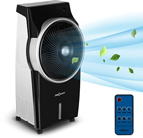 oneConcept Kingcool - 4-in-1: Luftkühler, Ventilator, Luftbefeuchter, Luftreiniger, Ionisator, Wassertank: 8 Liter, Luftdurchsatz: 2340 m³/h, 95 W, Oszillation, mobil, leise, Schwarz-Grau