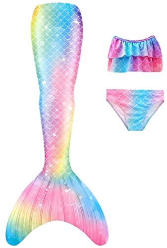 NAITOKE Meerjungfrauenschwanz mit Bikini für Mädchen,3pc,ohne Monoflosse,DGJDH,120