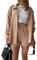 Geagodelia Damen Zweiteiler Elegant Hosenanzug Sommer Outfits Kleidung 2 Teiler Set Bluse Top + Shorts Y2k Aesthetic Clothes Loungewear Anzug (A - Khaki, L)